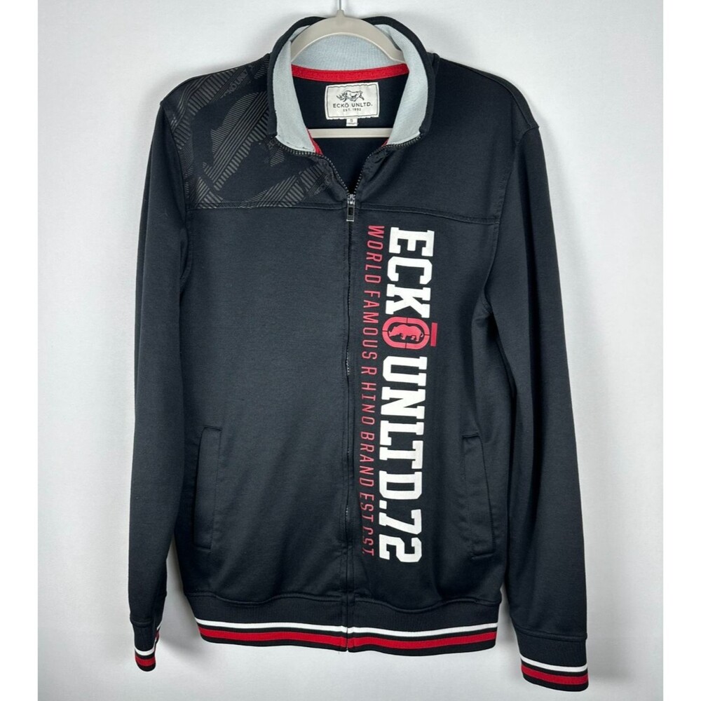 Vintage Y2K Ecko Unltd Track‎ Jacket Mens S Black Full Zip Hip Hop Streetwear